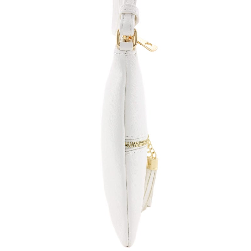 DELUXITY Lightweight Medium Crossbody Bag with Tassel (White) - Image 3